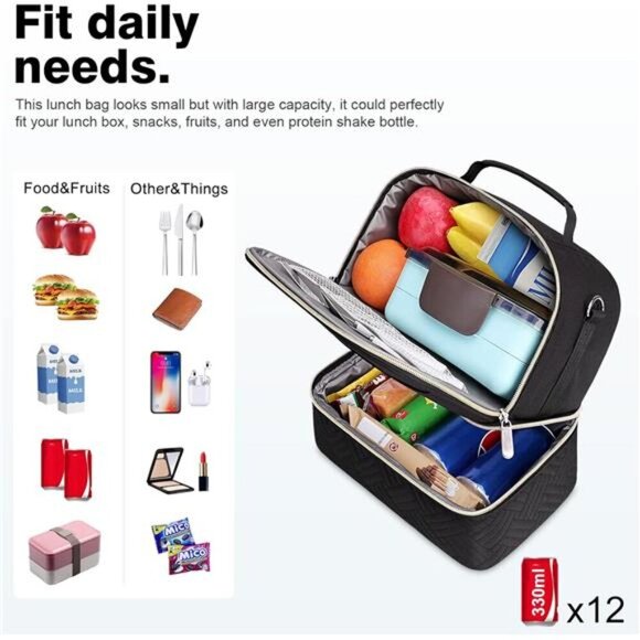 Lunch Bag Women Men, Double Deck Lunch Box Insulated Lunch Bag for Adults Work - Picture 2 of 7